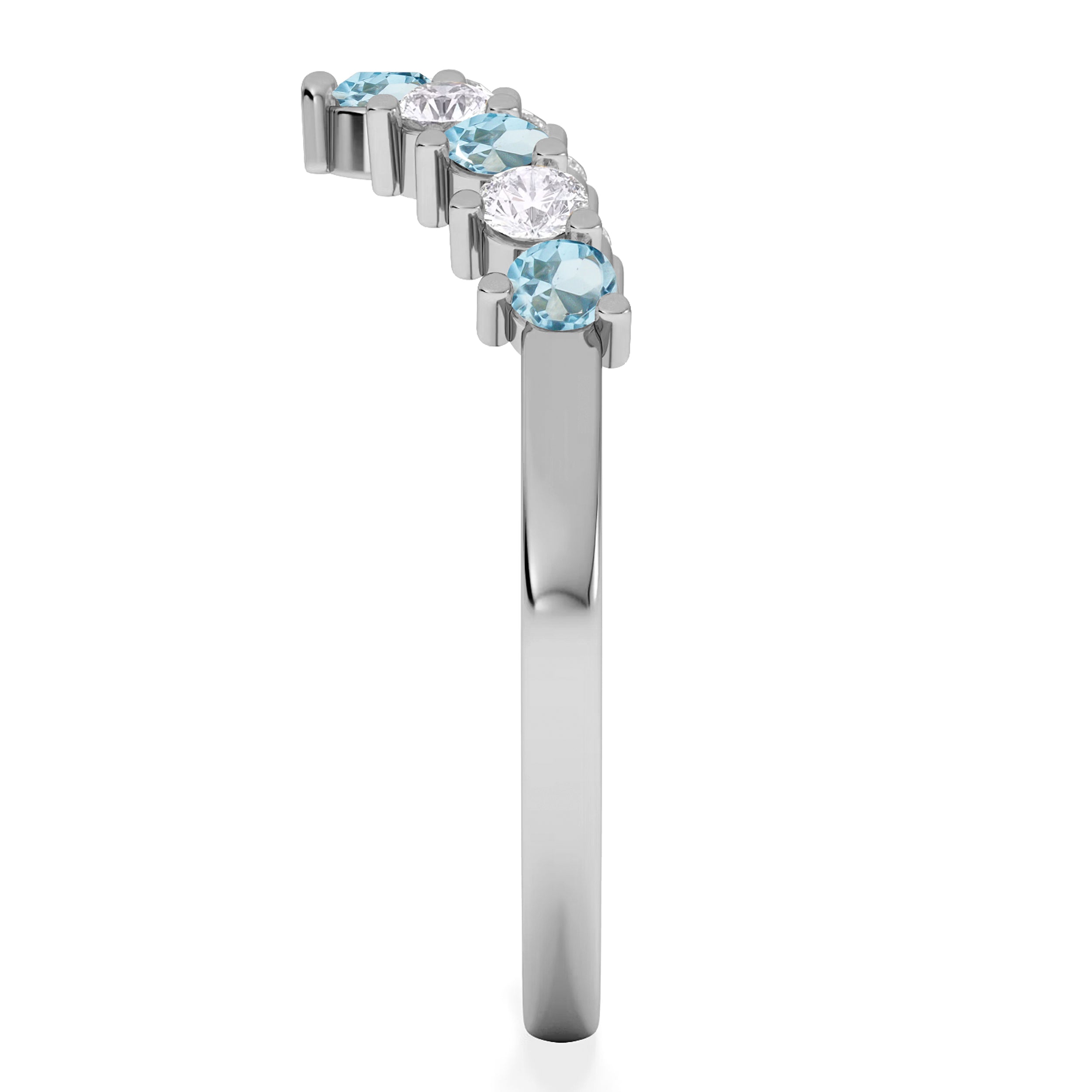 Blue Topaz and Lab Diamond Wishbone Ring in 9K White Gold